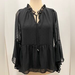 EUC White House Black Market Sheer Black Blouse